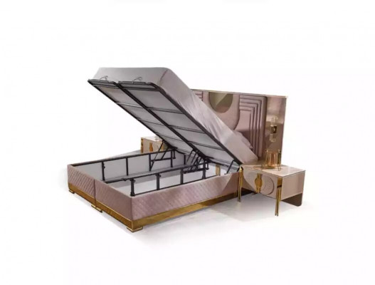 Beige bedroom set bed 2x nightstands wardrobe dressing table