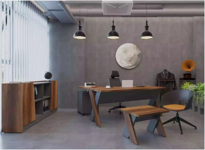 Desk, coffee table, bookshelf, study, office, modern, brown