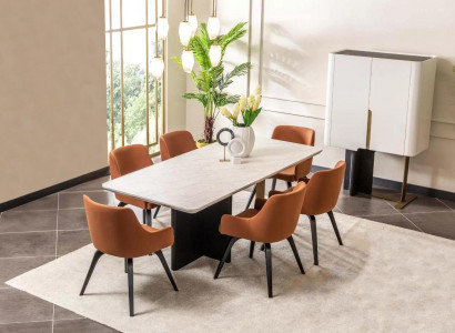 Dining corner dining group dining room dining table chairs set 8-piece bar orange wood