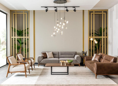 Three-seater sofa set armchair brown upholstered sofa gray couches sofas