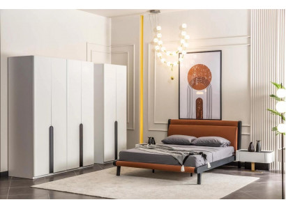 Bedroom furniture double bed bed nightstands orange wardrobe set 5-piece