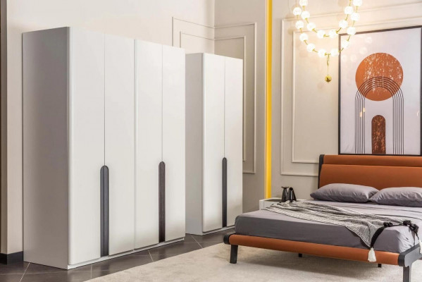 Bedroom furniture double bed bed nightstands orange wardrobe set 5-piece