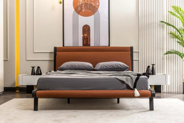 Bedroom furniture double bed bed nightstands orange wardrobe set 5-piece