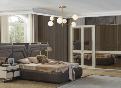 Bedroom set double bed bed nightstands 4-piece gray wardrobe