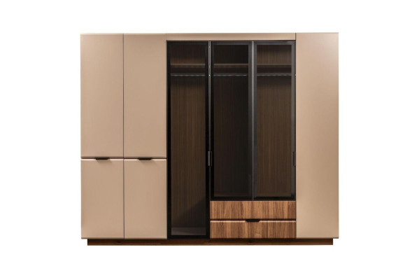 Luxury double bed set, bedroom nightstands, 4-piece, beige cabinet