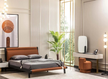 Complete bedroom double bed bed nightstands orange console 5-piece set