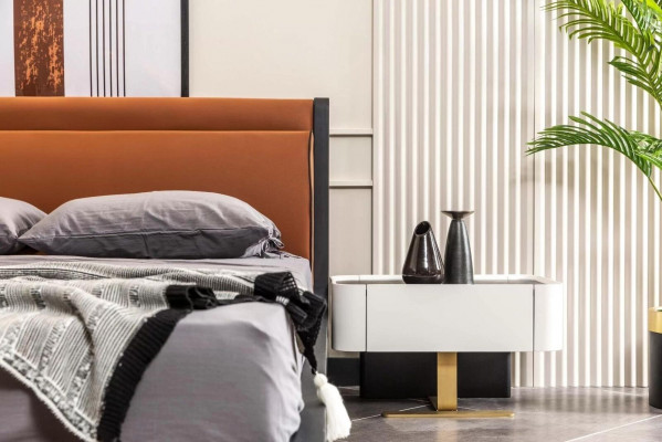 Complete bedroom double bed bed nightstands orange console 5-piece set