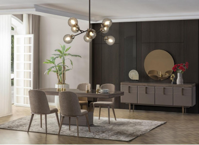 Dining group dining nook dining room dining table chairs gray wood set 9-piece modern