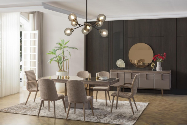 Luxury Dining Area Dining Room Dining Table Dining Set Chairs Gray Wood Set 9-piece