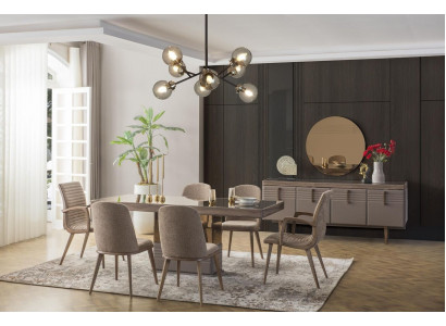 Luxury Dining Area Dining Room Dining Table Dining Set Chairs Gray Wood Set 9-piece