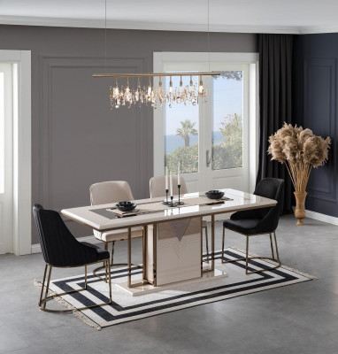 Dining area dining set dining room dining table chairs set 7-piece luxury white modern
