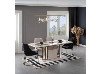 Dining area dining set dining room dining table chairs set 7-piece luxury white modern