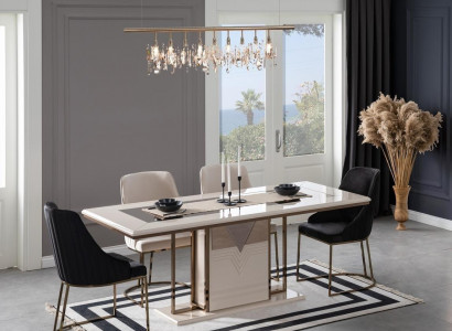 Dining area dining set dining room dining table chairs set 7-piece luxury white modern