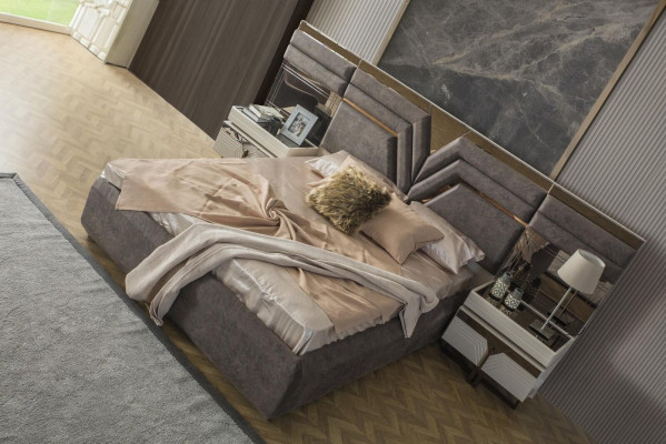 Bedroom set double bed bed nightstands set 3-piece gray modern