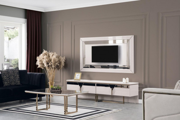 Wall unit TV stand wall panel RTV lowboard white wood sideboard modern