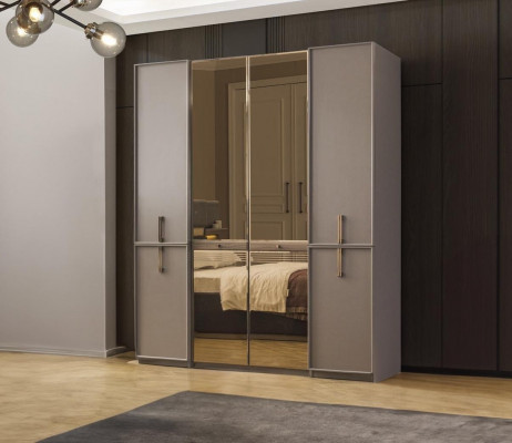 Wardrobe bedroom wardrobe cupboard wooden cupboard gray mirror