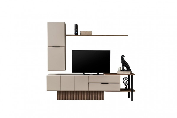 Wall-mounted TV stand wall cabinet RTV lowboard beige wood shelves