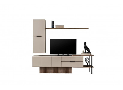 Wall-mounted TV stand wall cabinet RTV lowboard beige wood shelves