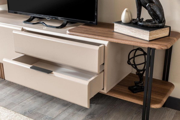 Wall-mounted TV stand wall cabinet RTV lowboard beige wood shelves