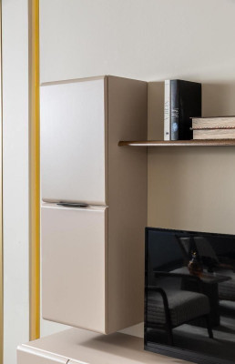 Wall-mounted TV stand wall cabinet RTV lowboard beige wood shelves