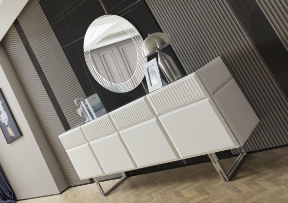 Sideboard with Mirror Wooden Cabinet Dresser Cabinet Wood White