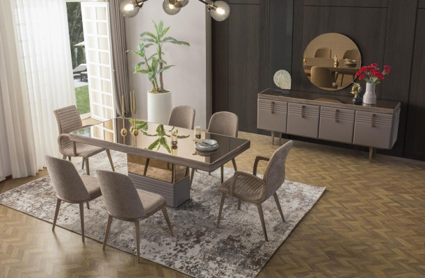 Dining table dining room table table dining room luxury wood beige 199 cm
