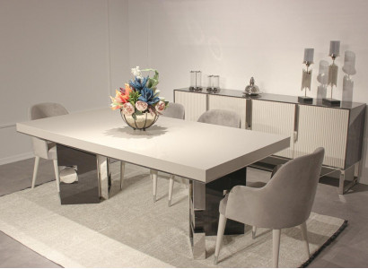 Dining Room Design Set 6 pcs Design Dining Table with 4x Chairs Modern Sideboard
