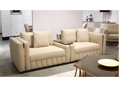 Modern living room sofa two-seater beige textile upholstery furniture design
