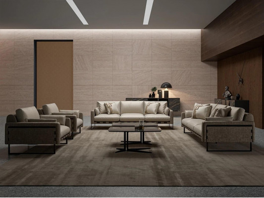 Living room set, 6 pieces, modern, 2x coffee tables, designer sofa set, 2x three-seaters