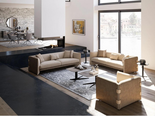 Luxury Living Room Suite 7-Piece Upholstered Furniture Three-Seater Sofas Fabric Armchair New