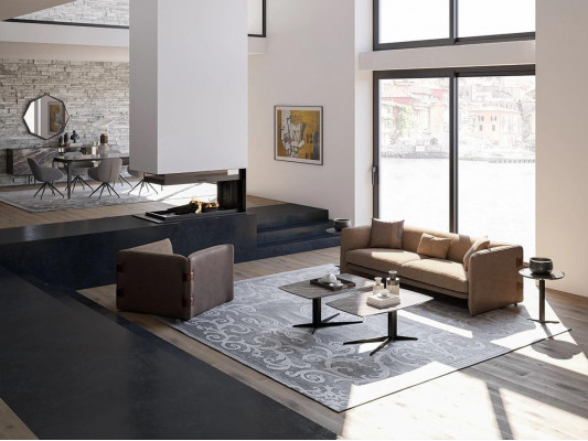 Complete furniture set, 6 pieces: Modern three-seater sofa, luxury armchair, wood, 2x coffee table.
