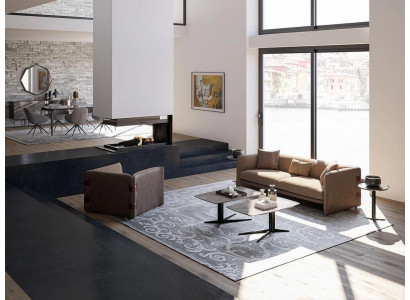 Complete furniture set, 6 pieces: Modern three-seater sofa, luxury armchair, wood, 2x coffee table.