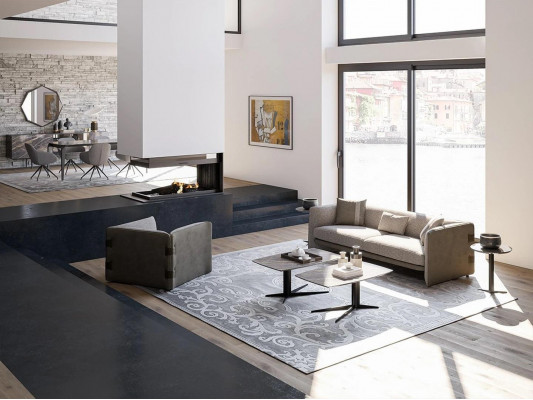 Complete set 6-piece three-seater sofa new armchair 2x coffee table wood 2x side table
