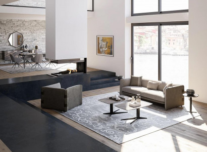 Complete set 6-piece three-seater sofa new armchair 2x coffee table wood 2x side table