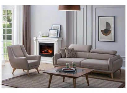 Gray Complete Living Room Three-Seater Sofa Modern Armchair Wood Design Coffee Table