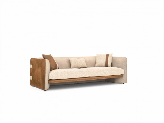 Beige Sofa Luxury Three-Seater Couch Modern Interior Upholstered Furniture Textile