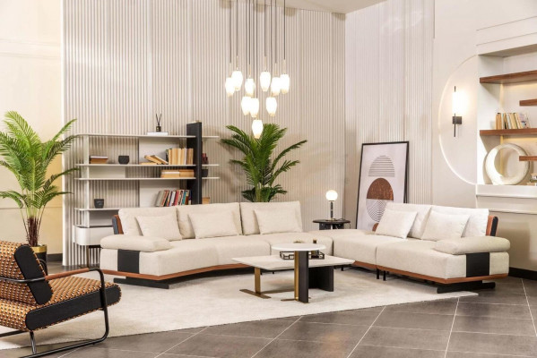 Set corner sofa L shape armchair fabric sofa coffee tables upholstered sofa beige