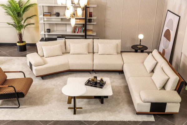 Set corner sofa L shape armchair fabric sofa coffee tables upholstered sofa beige