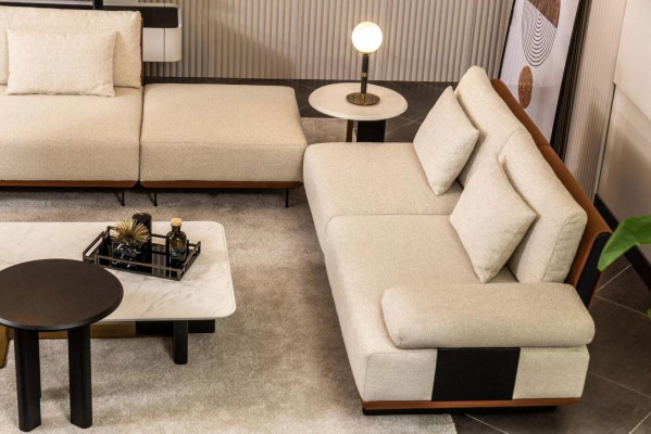 Set corner sofa L shape armchair fabric sofa coffee tables upholstered sofa beige