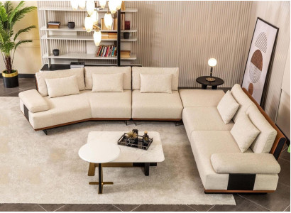L-shaped sectional fabric sofa coffee tables upholstered sofa beige modern sofa set