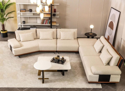L-shaped sectional fabric sofa coffee tables upholstered sofa beige modern sofa set