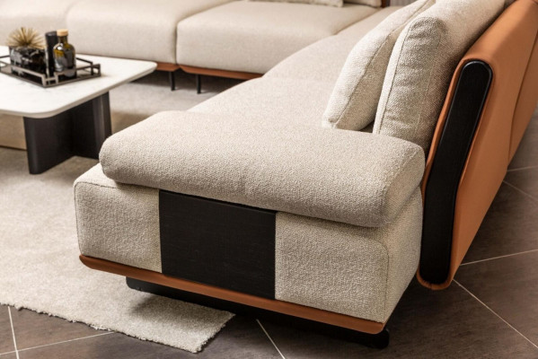 L-shaped sectional fabric sofa coffee tables upholstered sofa beige modern sofa set