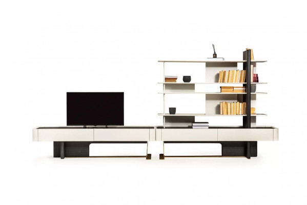 Living room wall unit sideboard RTV lowboard shelves TV stand cabinet wood white