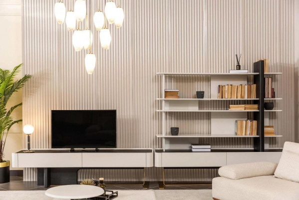 Living room wall unit sideboard RTV lowboard shelves TV stand cabinet wood white