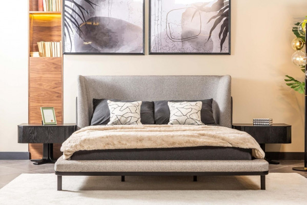 Double bed suite bedroom nightstands 3-piece gray modern