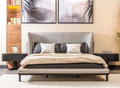Double bed suite bedroom nightstands 3-piece gray modern