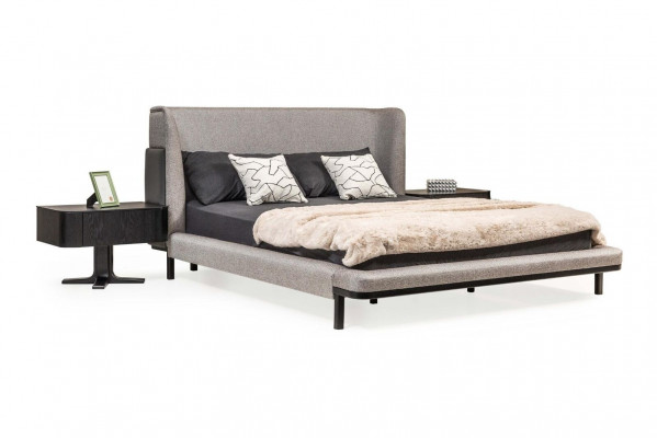 Double bed suite bedroom nightstands 3-piece gray modern
