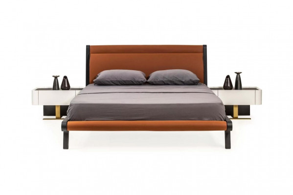 Double bed set, bedroom, bedside tables, 3-piece, orange, modern