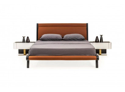 Double bed set, bedroom, bedside tables, 3-piece, orange, modern