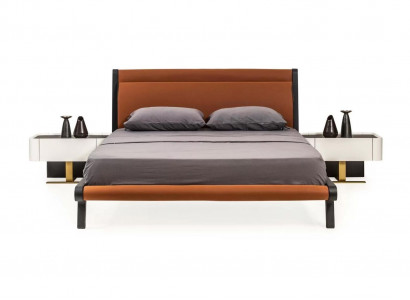 Double bed set, bedroom, bedside tables, 3-piece, orange, modern